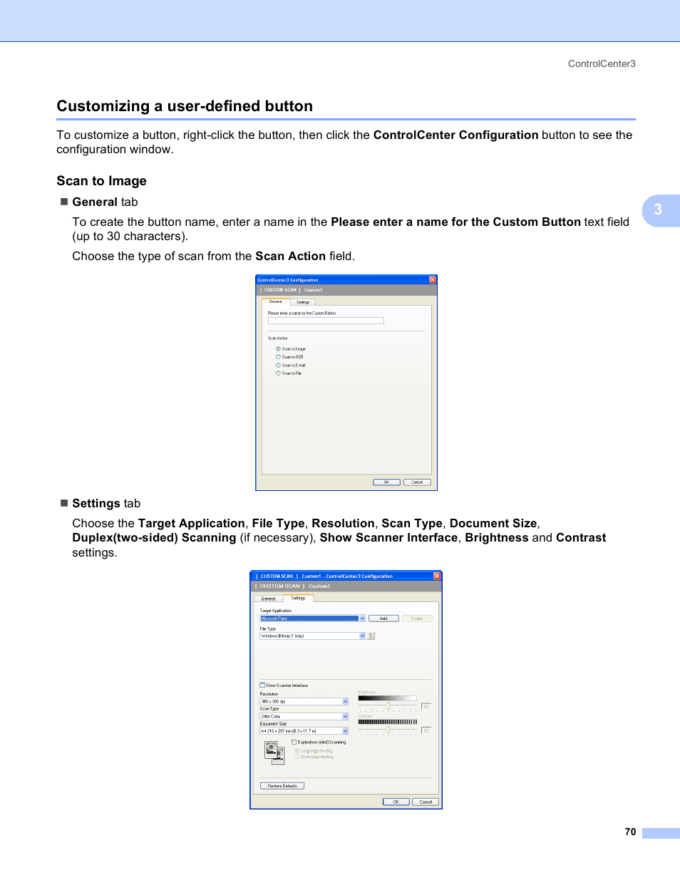 Customizing a user-defined button, Scan to image, 3customizing a user-defined button | Brother MFC 8480DN User Manual | Page 78 / 228