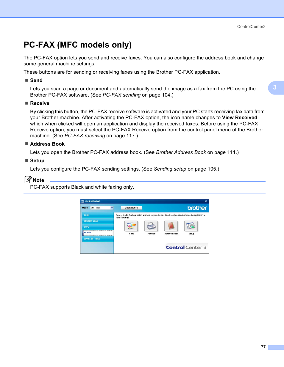 Pc-fax (mfc models only) | Brother MFC 8480DN User Manual | Page 85 / 228