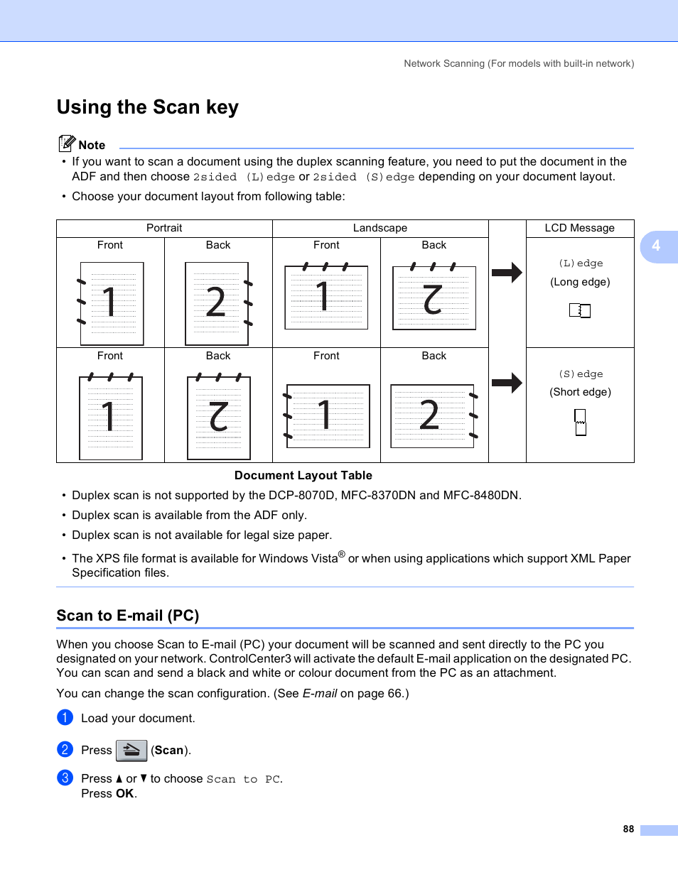 Using the scan key, Scan to e-mail (pc) | Brother MFC 8480DN User Manual | Page 96 / 228