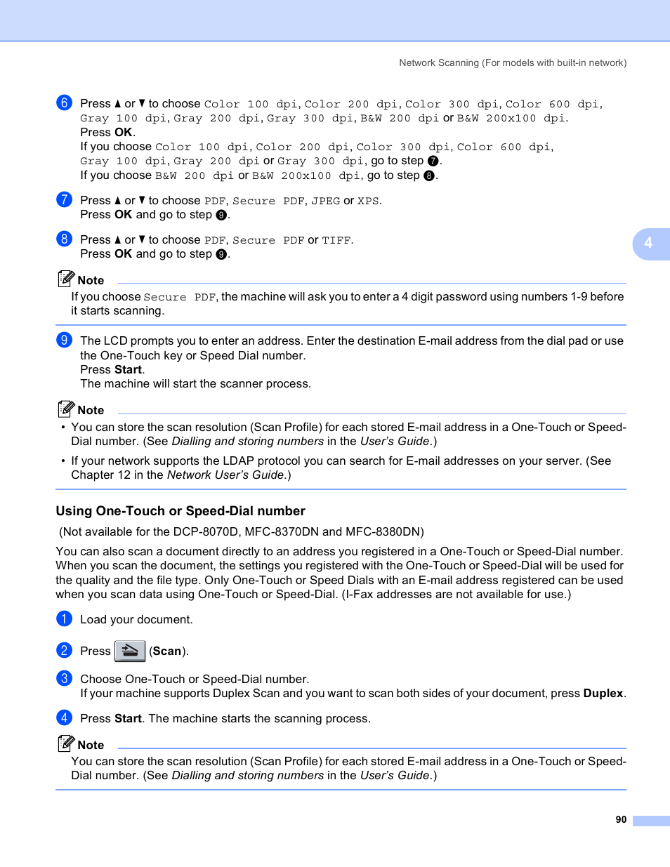 Using one-touch or speed-dial number | Brother MFC 8480DN User Manual | Page 98 / 228