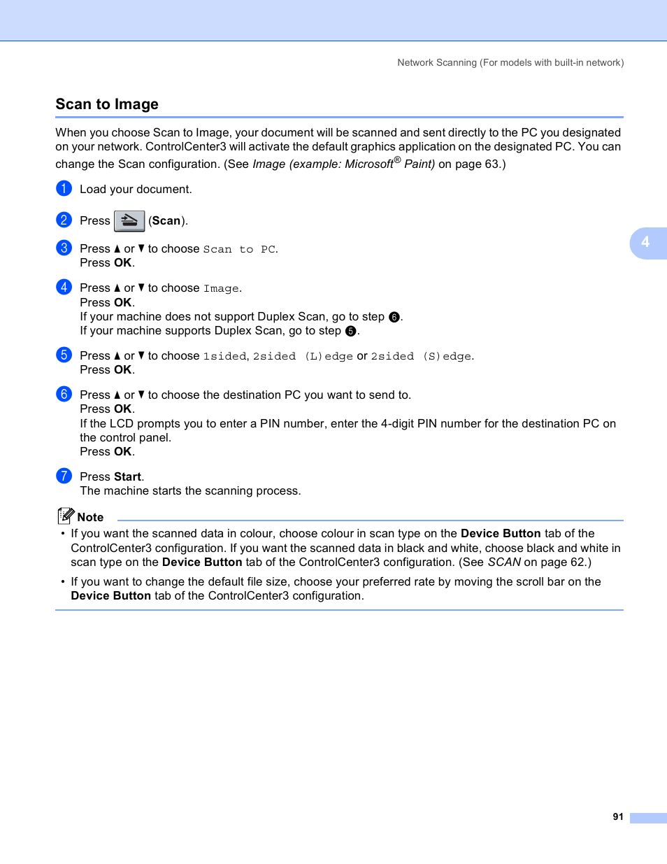 Scan to image, 4scan to image | Brother MFC 8480DN User Manual | Page 99 / 228