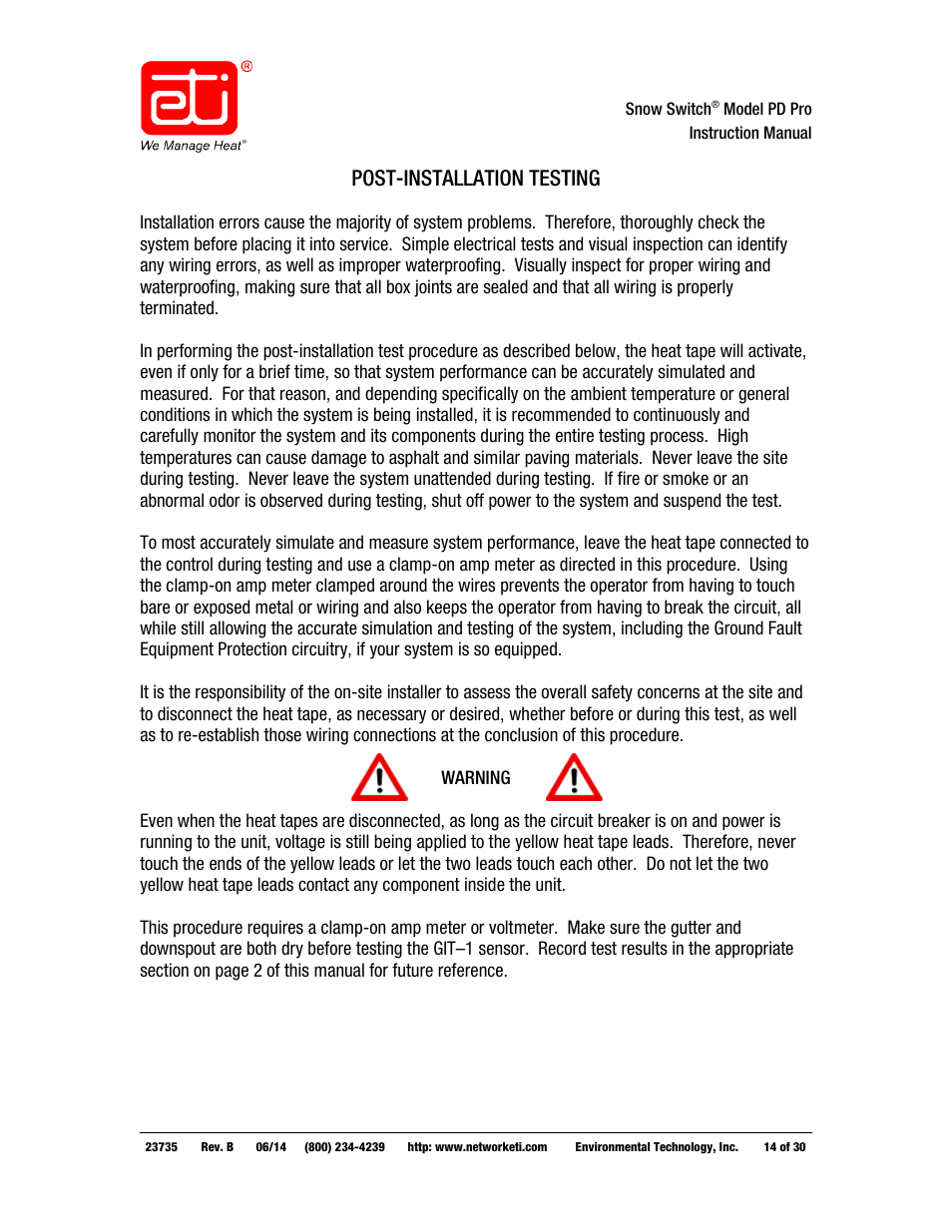 Post-installation testing | WarmlyYours PD Pro Snow Switch User Manual | Page 14 / 30