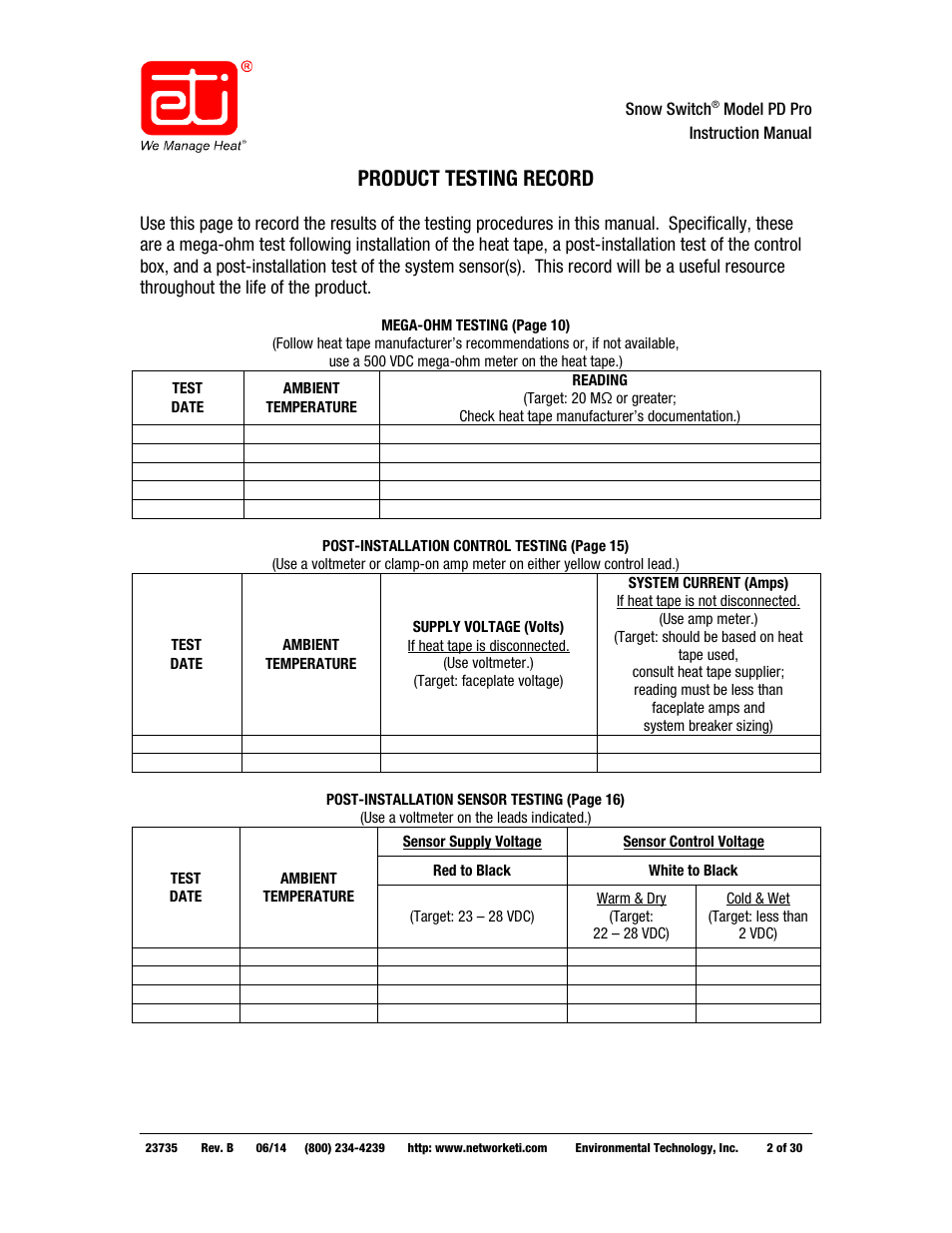 Product testing record | WarmlyYours PD Pro Snow Switch User Manual | Page 2 / 30