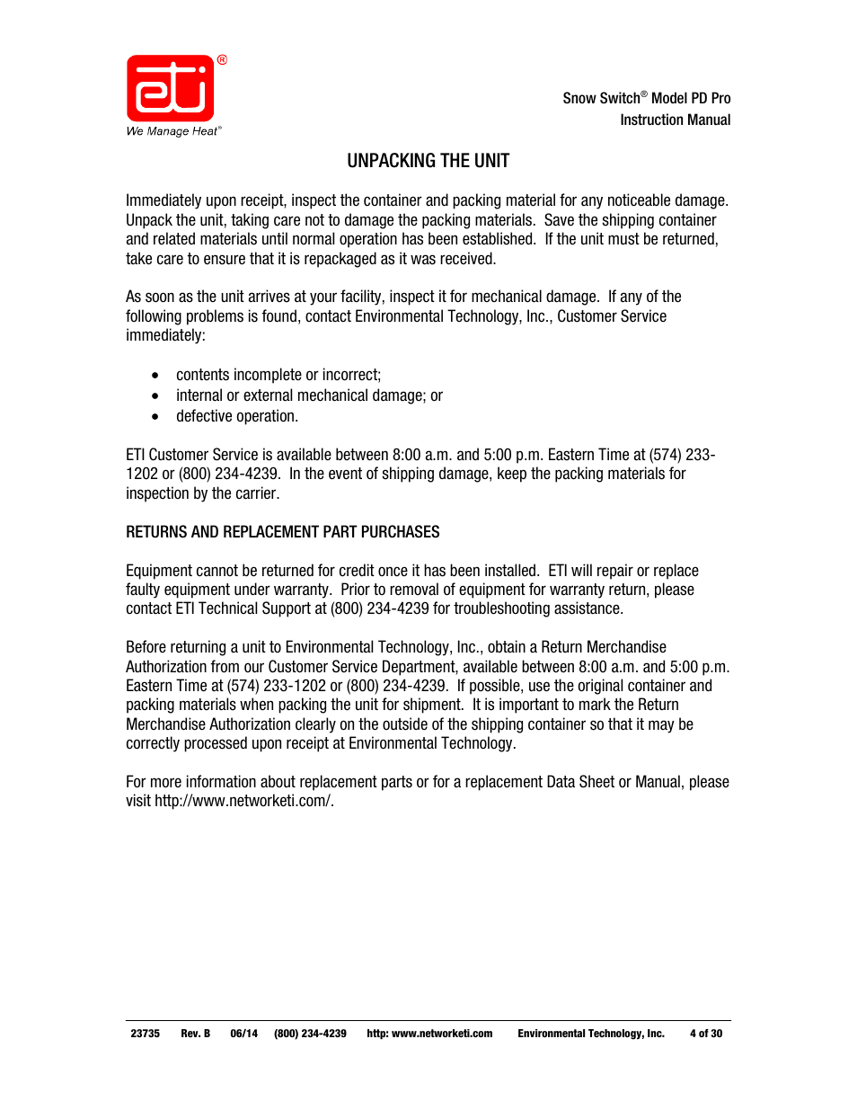 Unpacking the unit | WarmlyYours PD Pro Snow Switch User Manual | Page 4 / 30