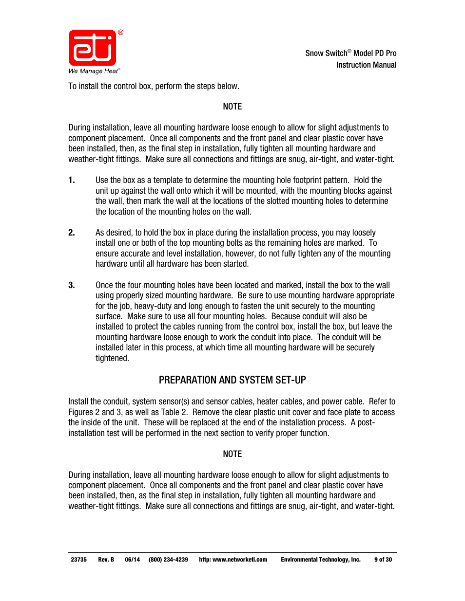 Preparation and system set-up | WarmlyYours PD Pro Snow Switch User Manual | Page 9 / 30
