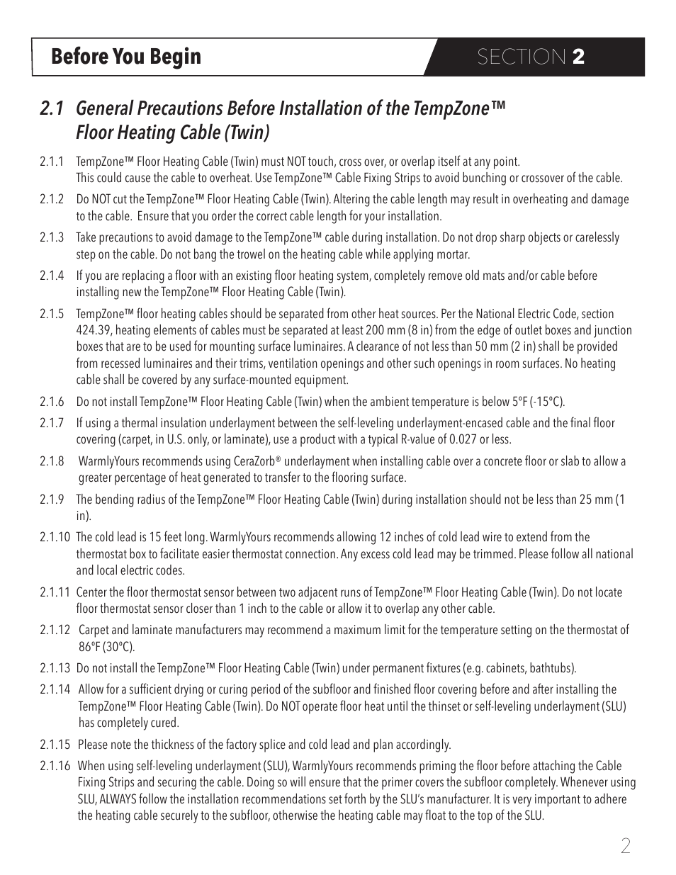 Before you begin | WarmlyYours TempZone Floor Heating Cable (Twin) User Manual | Page 5 / 32