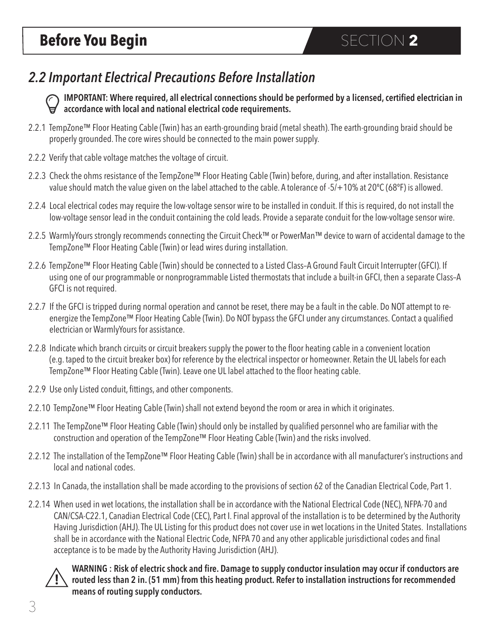 Before you begin | WarmlyYours TempZone Floor Heating Cable (Twin) User Manual | Page 6 / 32