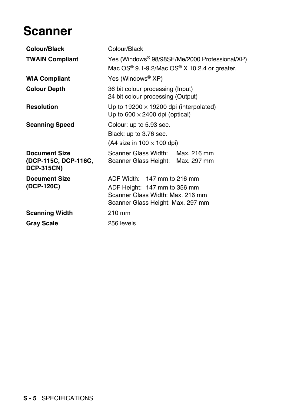 Scanner | Brother DCP-116C User Manual | Page 102 / 110