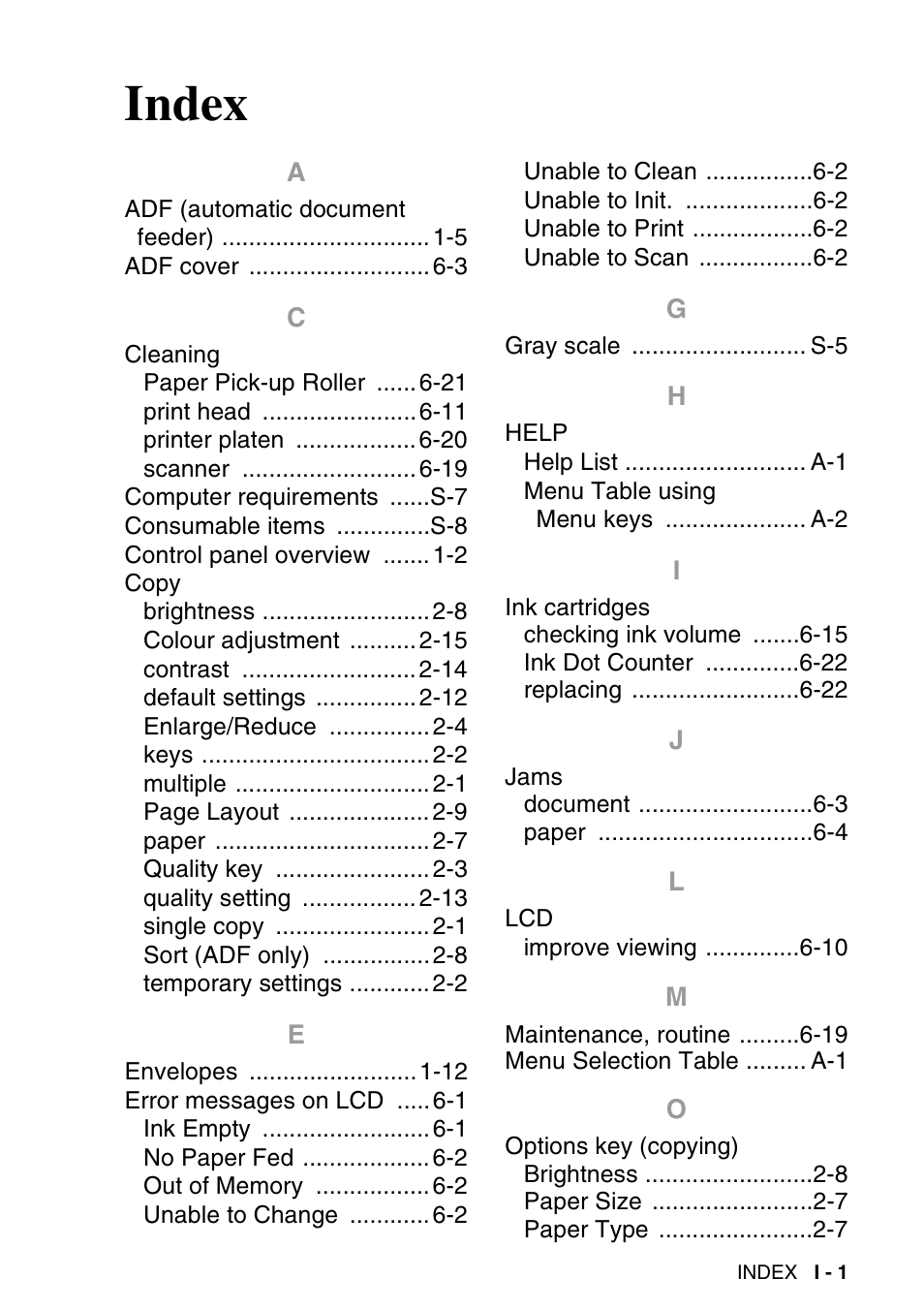 Index | Brother DCP-116C User Manual | Page 107 / 110