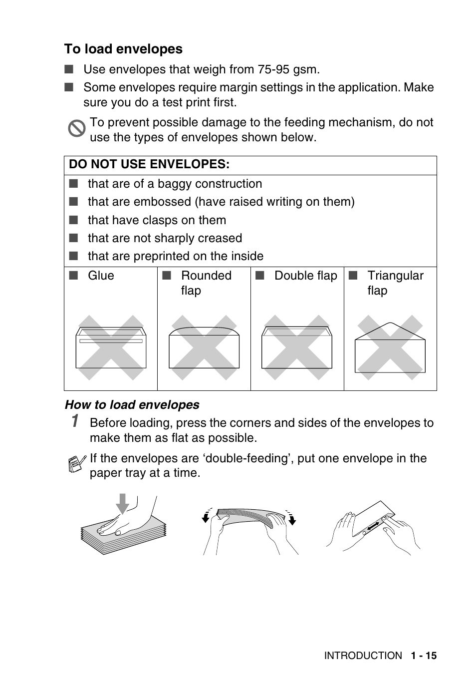To load envelopes, To load envelopes -15 | Brother DCP-116C User Manual | Page 27 / 110