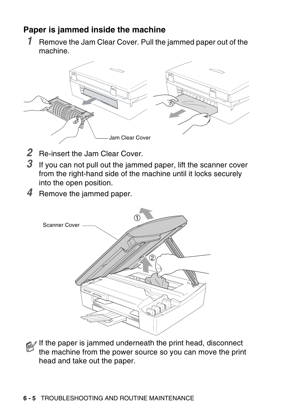 Paper is jammed inside the machine, Paper is jammed inside the machine -5 | Brother DCP-116C User Manual | Page 70 / 110