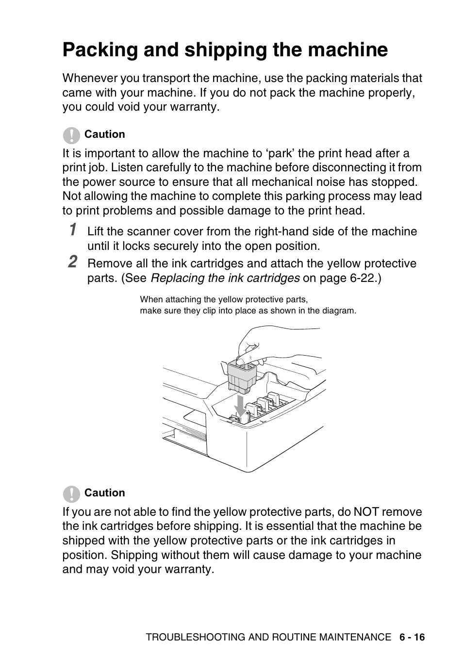 Packing and shipping the machine, Packing and shipping the machine -16 | Brother DCP-116C User Manual | Page 81 / 110