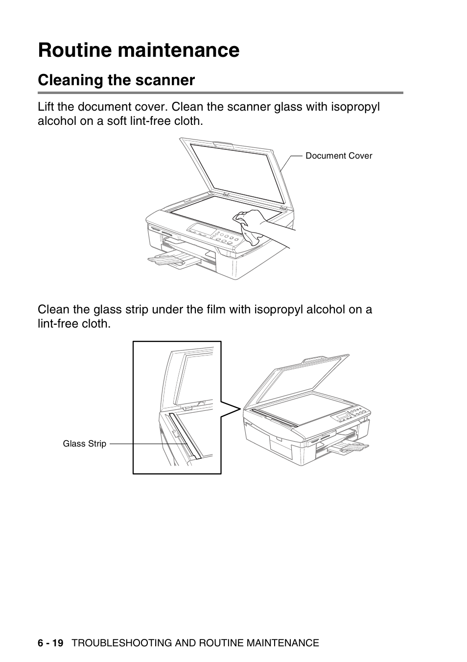 Routine maintenance, Cleaning the scanner, Routine maintenance -19 | Cleaning the scanner -19 | Brother DCP-116C User Manual | Page 84 / 110