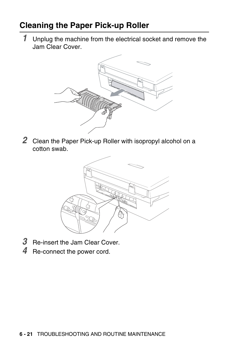 Cleaning the paper pick-up roller, Cleaning the paper pick-up roller -21 | Brother DCP-116C User Manual | Page 86 / 110