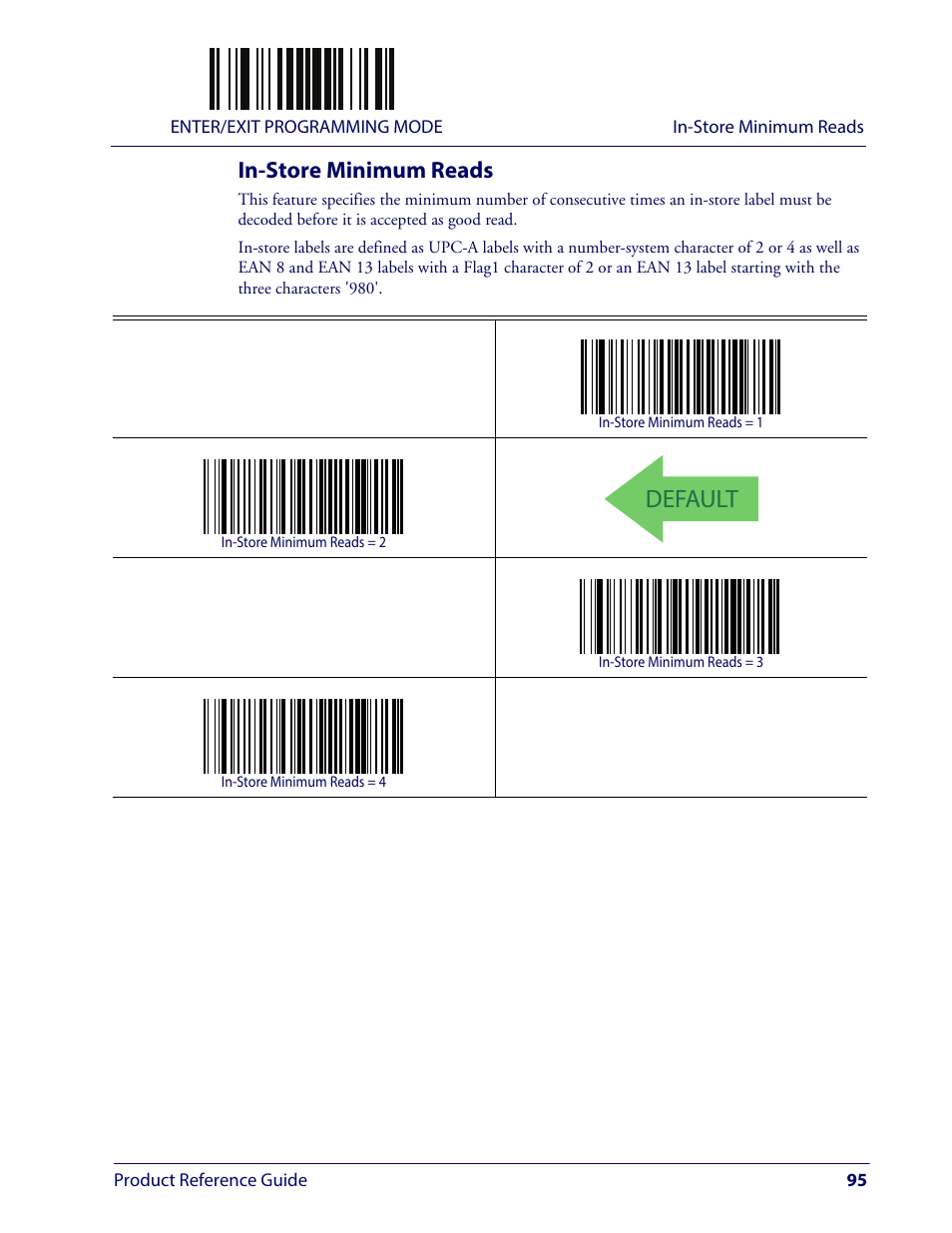 In-store minimum reads, Default | Wasp Barcode WLS9600 Product Reference Guide User Manual | Page 105 / 306