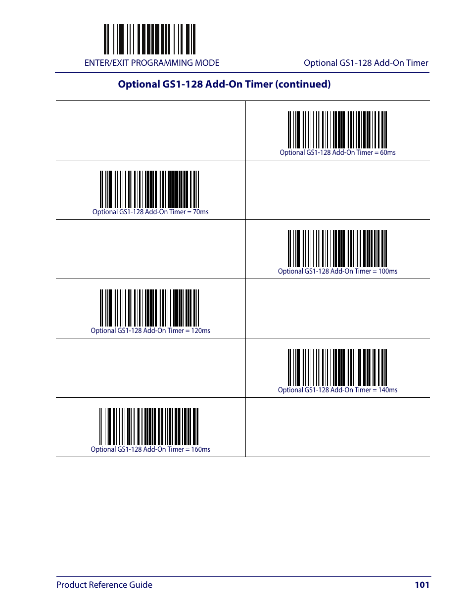 Optional gs1-128 add-on timer (continued) | Wasp Barcode WLS9600 Product Reference Guide User Manual | Page 111 / 306