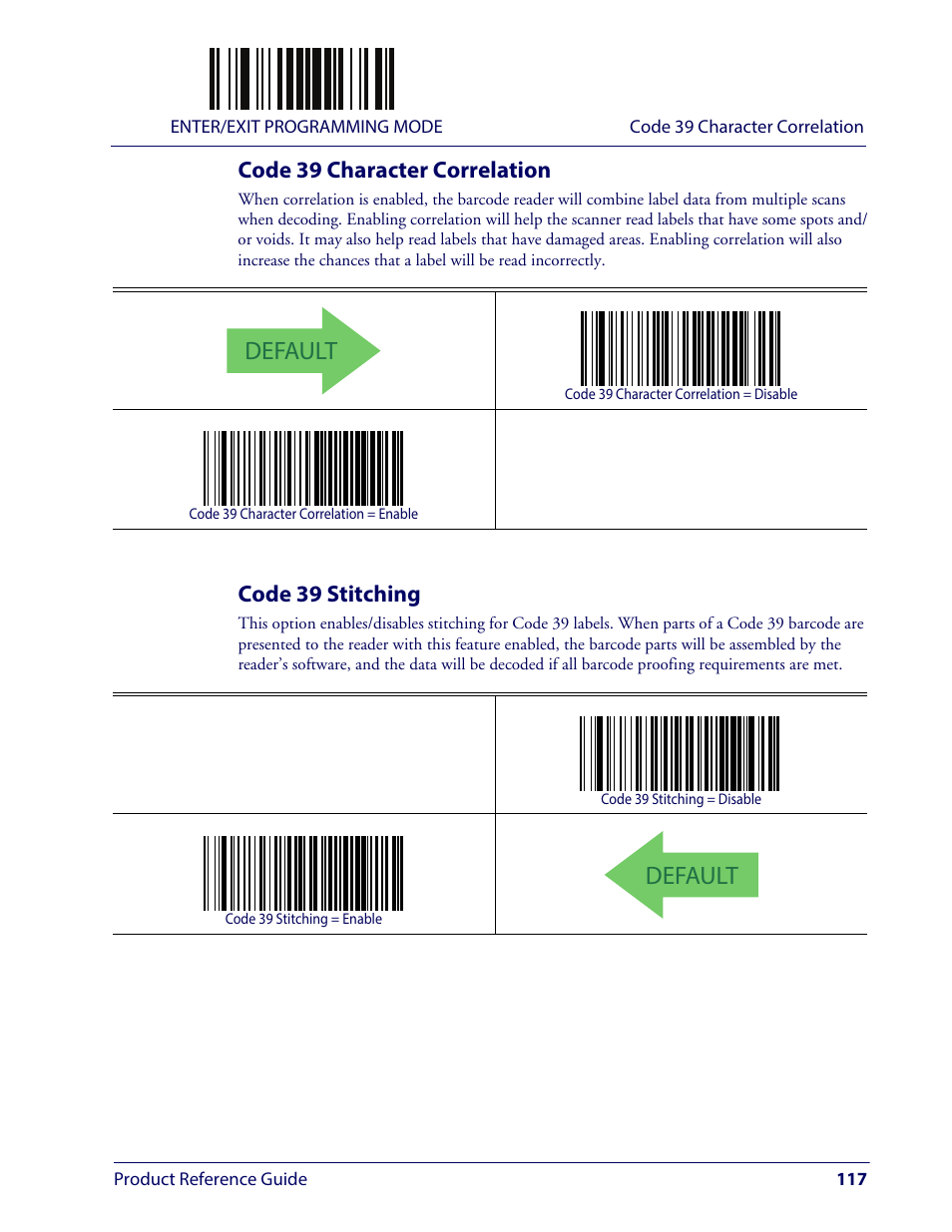Code 39 character correlation, Code 39 stitching, Code 39 character correlation code 39 stitching | Default | Wasp Barcode WLS9600 Product Reference Guide User Manual | Page 127 / 306