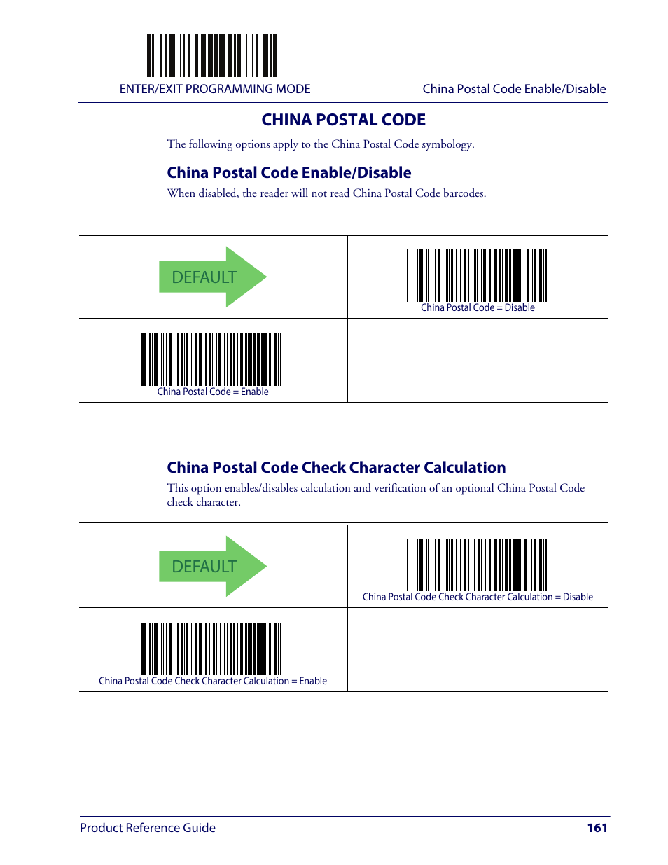 China postal code, China postal code enable/disable, China postal code check character calculation | Hina, Ostal, Default | Wasp Barcode WLS9600 Product Reference Guide User Manual | Page 171 / 306