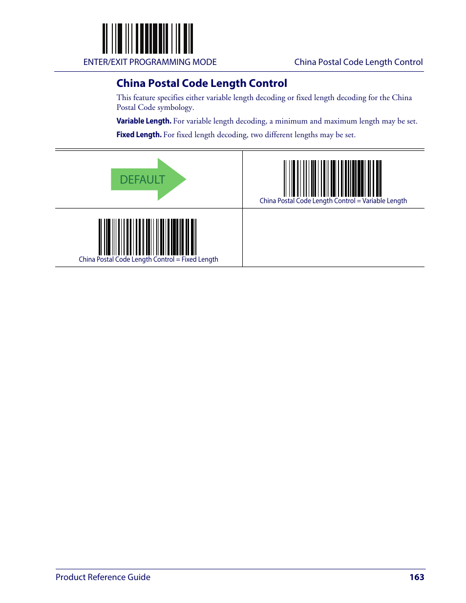 China postal code length control, Default | Wasp Barcode WLS9600 Product Reference Guide User Manual | Page 173 / 306