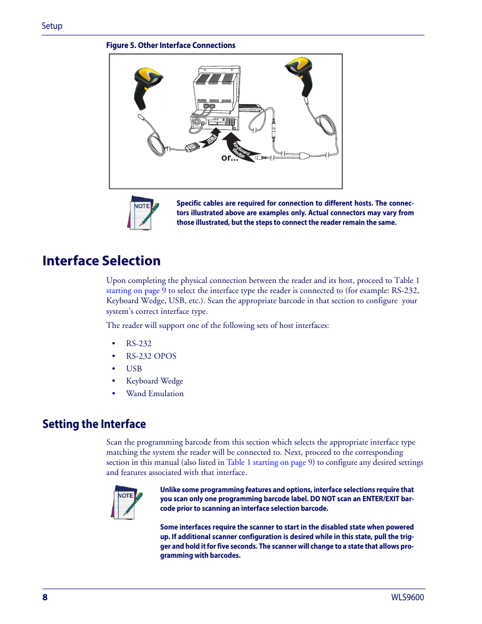 Interface selection, Setting the interface, And set the | Figure 5 | Wasp Barcode WLS9600 Product Reference Guide User Manual | Page 18 / 306