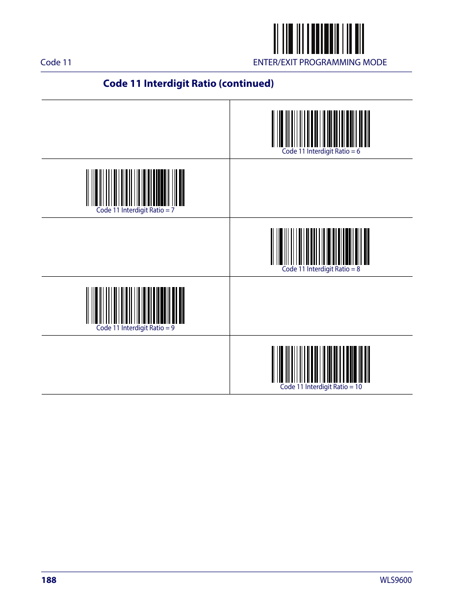 Code 11 interdigit ratio (continued) | Wasp Barcode WLS9600 Product Reference Guide User Manual | Page 198 / 306