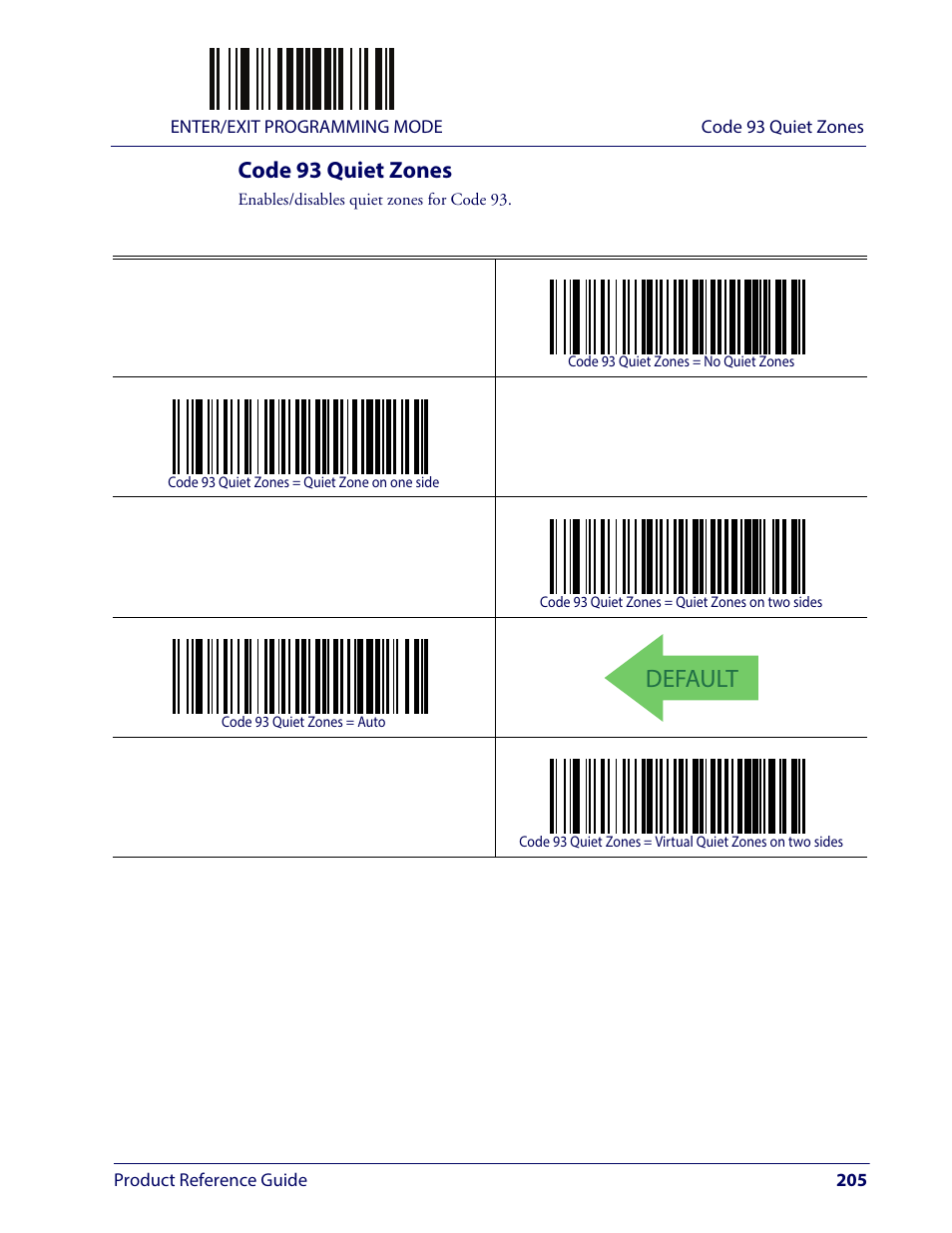 Code 93 quiet zones, Default | Wasp Barcode WLS9600 Product Reference Guide User Manual | Page 215 / 306