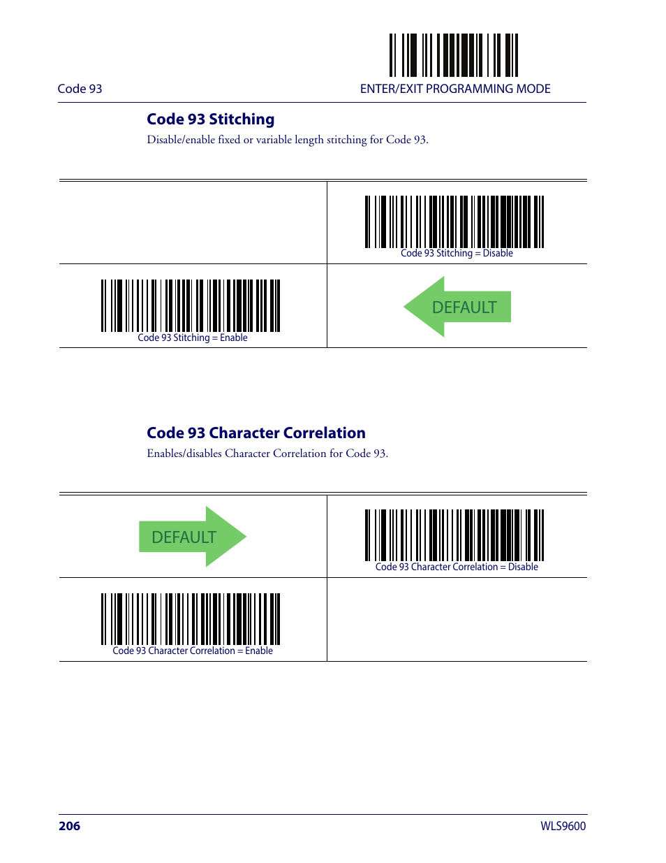 Code 93 stitching, Code 93 character correlation, Code 93 stitching code 93 character correlation | Default | Wasp Barcode WLS9600 Product Reference Guide User Manual | Page 216 / 306