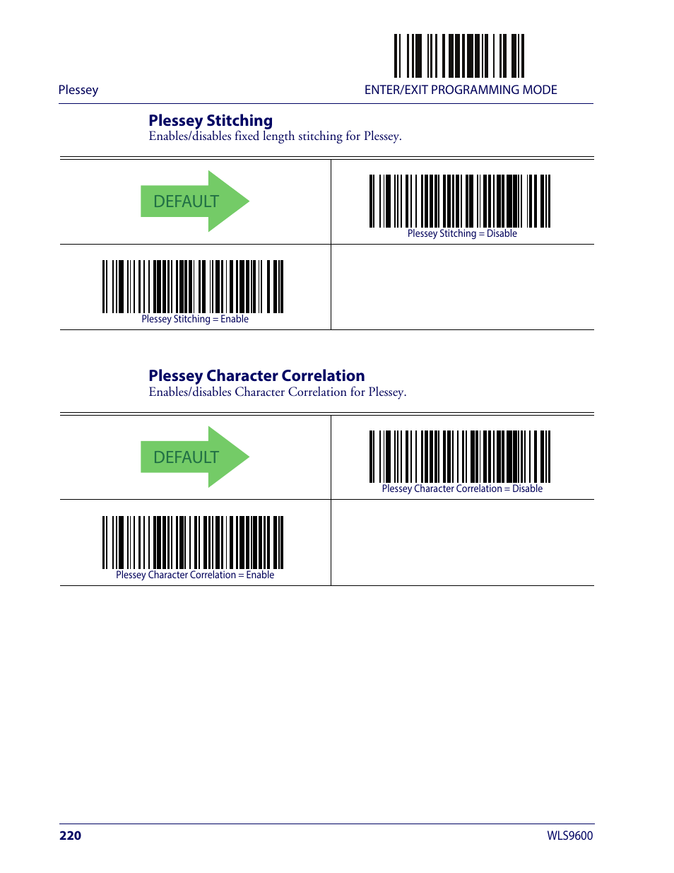 Plessey stitching, Plessey character correlation, Plessey stitching plessey character correlation | Default | Wasp Barcode WLS9600 Product Reference Guide User Manual | Page 230 / 306