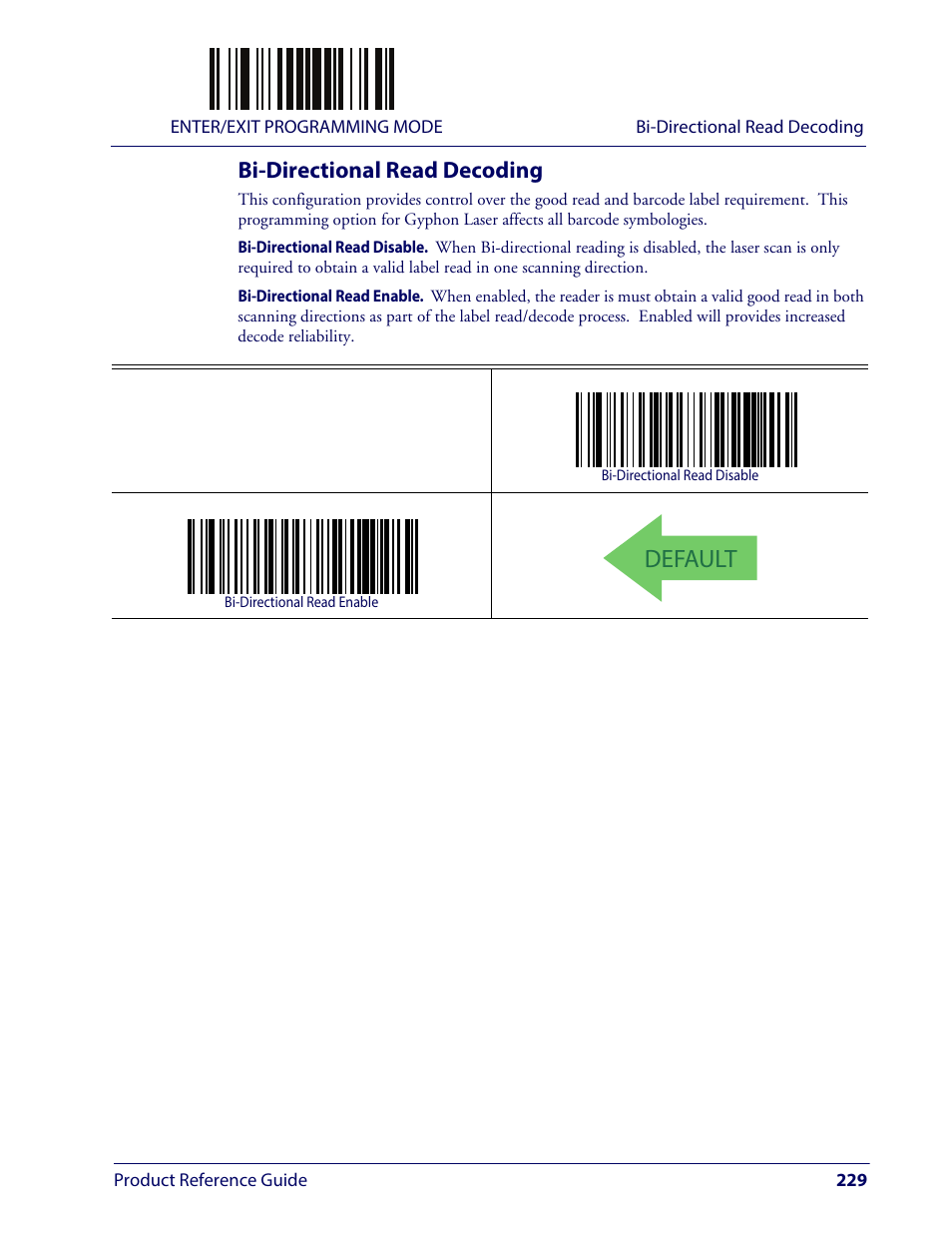 Bi-directional read decoding, Irectional, Ecoding | Default | Wasp Barcode WLS9600 Product Reference Guide User Manual | Page 239 / 306