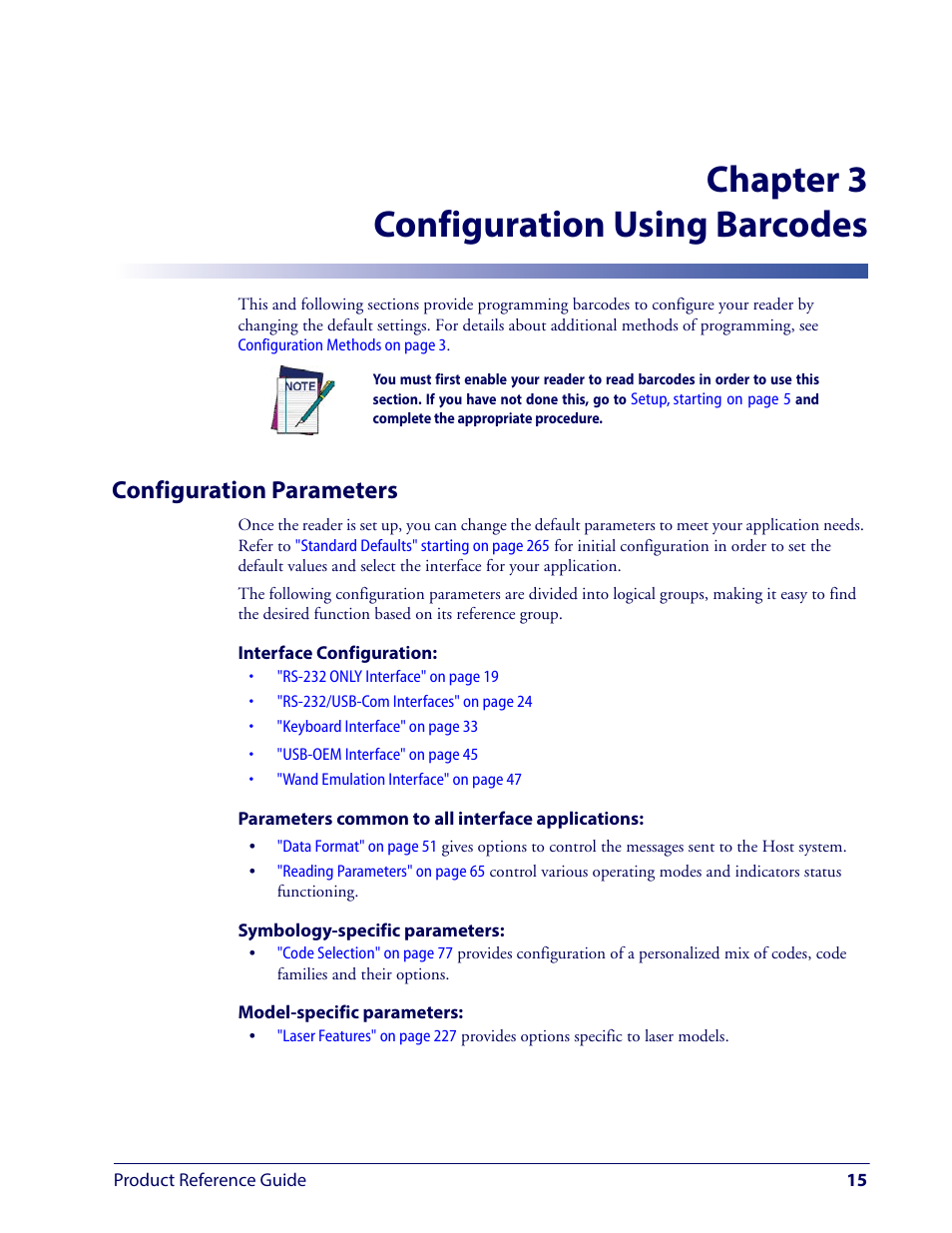 Configuration using barcodes, Configuration parameters, Chapter 3, configuration using barcodes | Provides, Chapter 3 configuration using barcodes | Wasp Barcode WLS9600 Product Reference Guide User Manual | Page 25 / 306