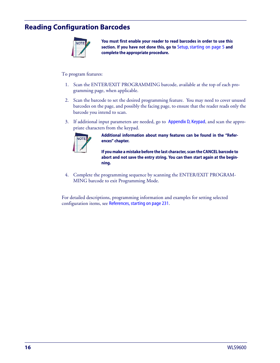 Reading configuration barcodes | Wasp Barcode WLS9600 Product Reference Guide User Manual | Page 26 / 306