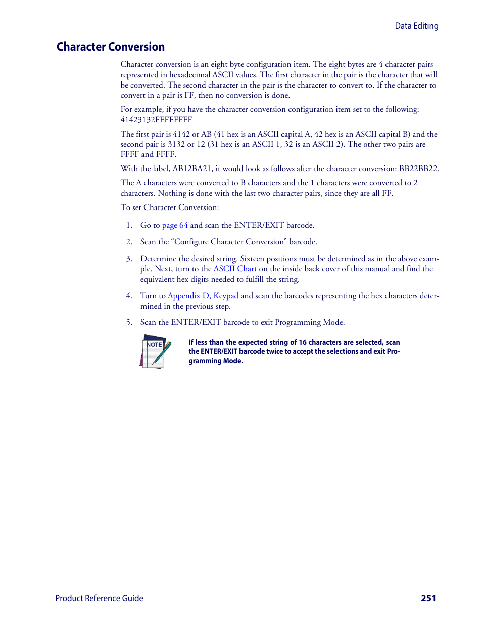 Character conversion | Wasp Barcode WLS9600 Product Reference Guide User Manual | Page 261 / 306