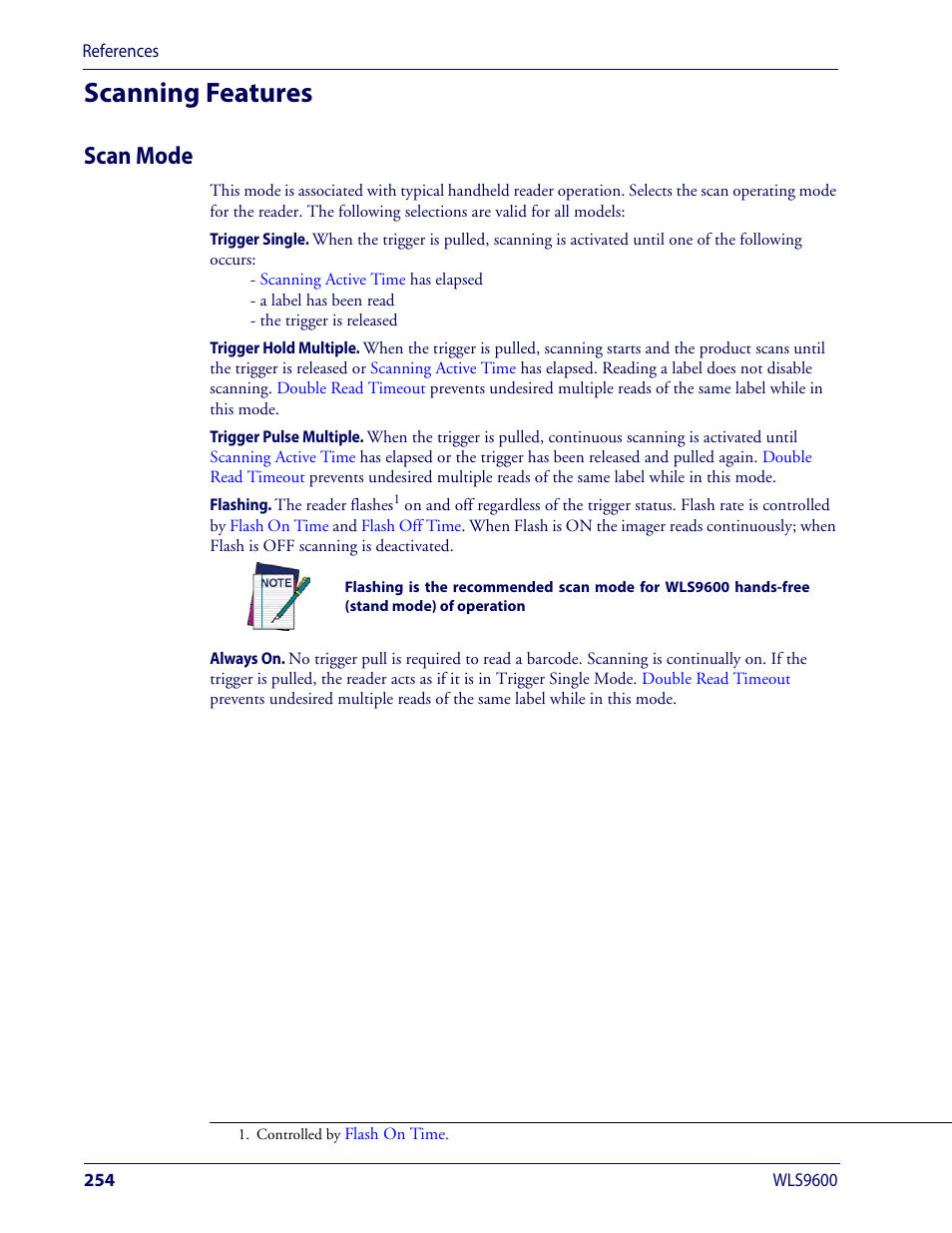 Scanning features, Scan mode, In “ref | Wasp Barcode WLS9600 Product Reference Guide User Manual | Page 264 / 306