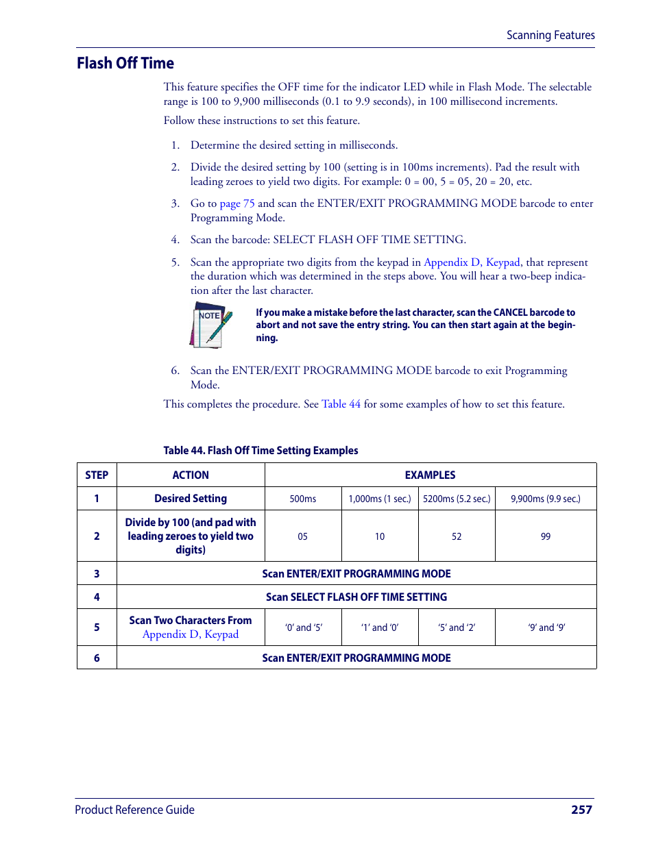 Flash off time | Wasp Barcode WLS9600 Product Reference Guide User Manual | Page 267 / 306