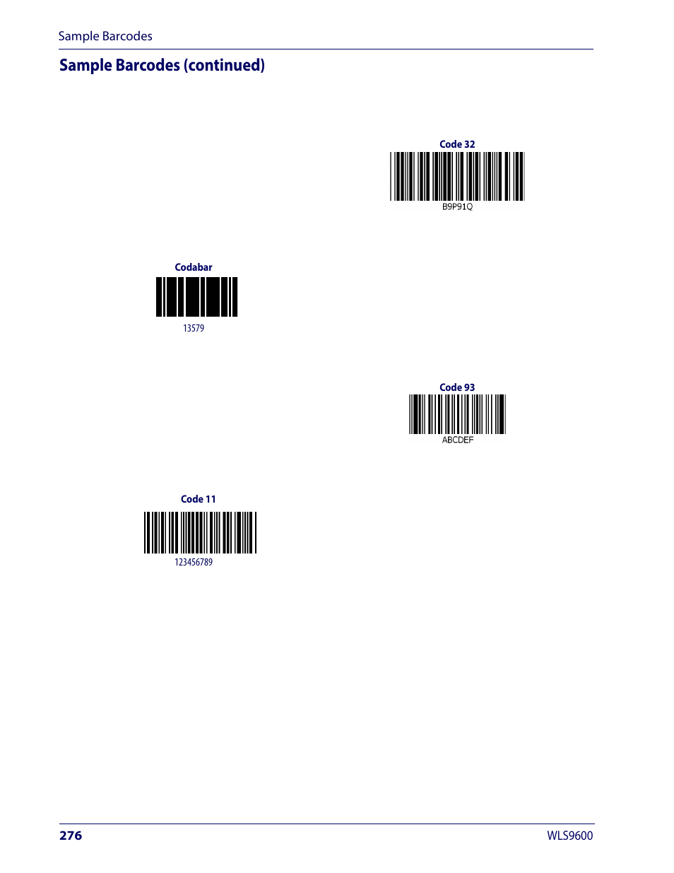 Sample barcodes (continued) | Wasp Barcode WLS9600 Product Reference Guide User Manual | Page 286 / 306