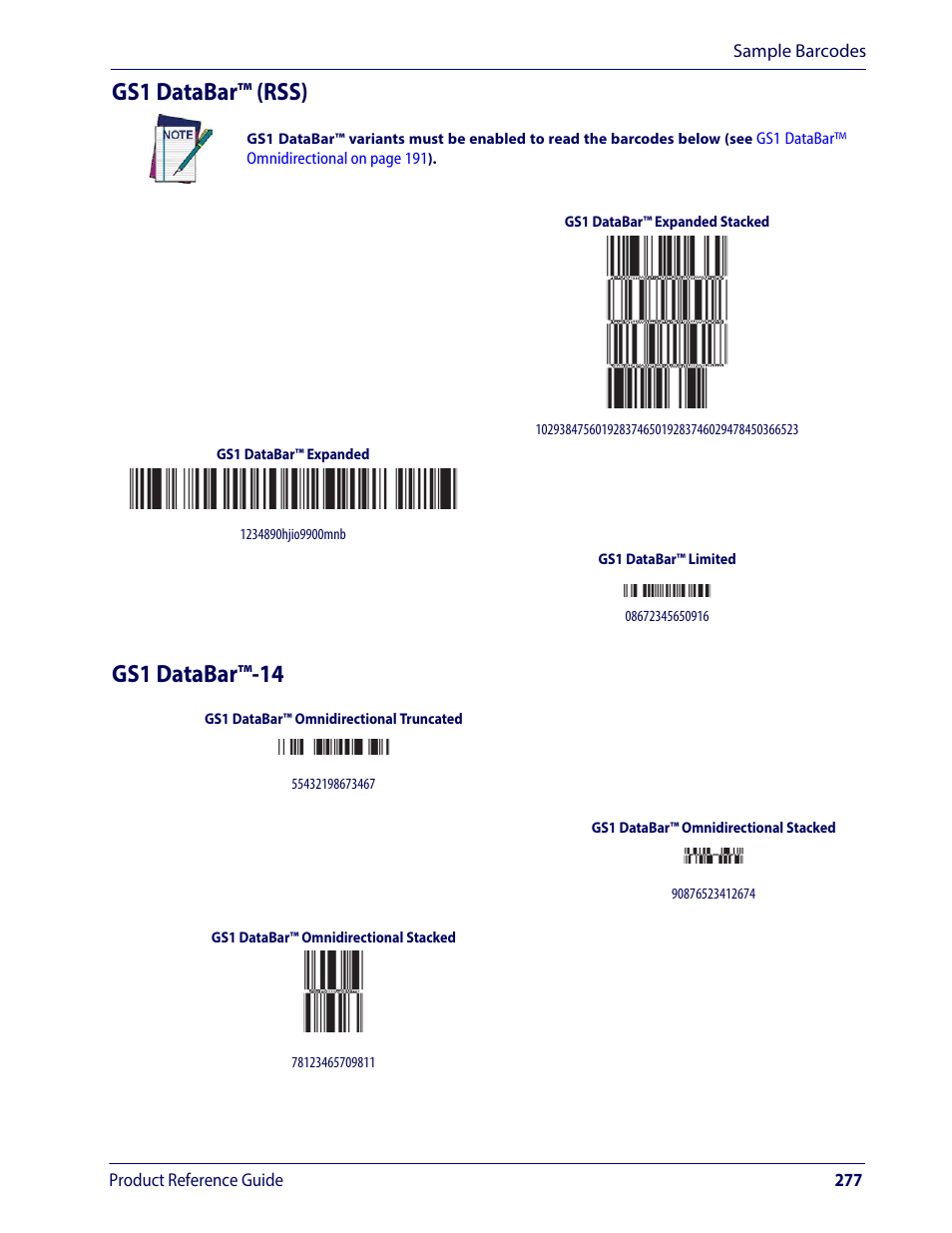 Gs1 databar™ (rss), Gs1 databar™-14 | Wasp Barcode WLS9600 Product Reference Guide User Manual | Page 287 / 306