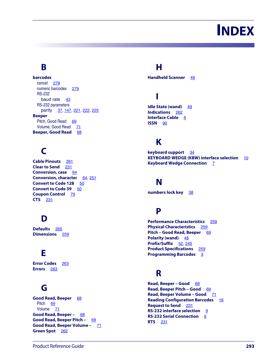Ndex | Wasp Barcode WLS9600 Product Reference Guide User Manual | Page 303 / 306