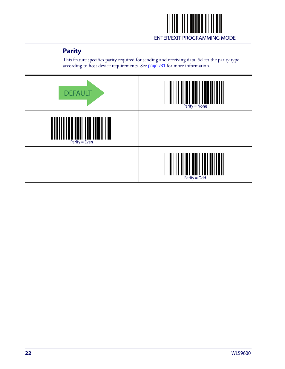 Parity, Arity, Default | Wasp Barcode WLS9600 Product Reference Guide User Manual | Page 32 / 306