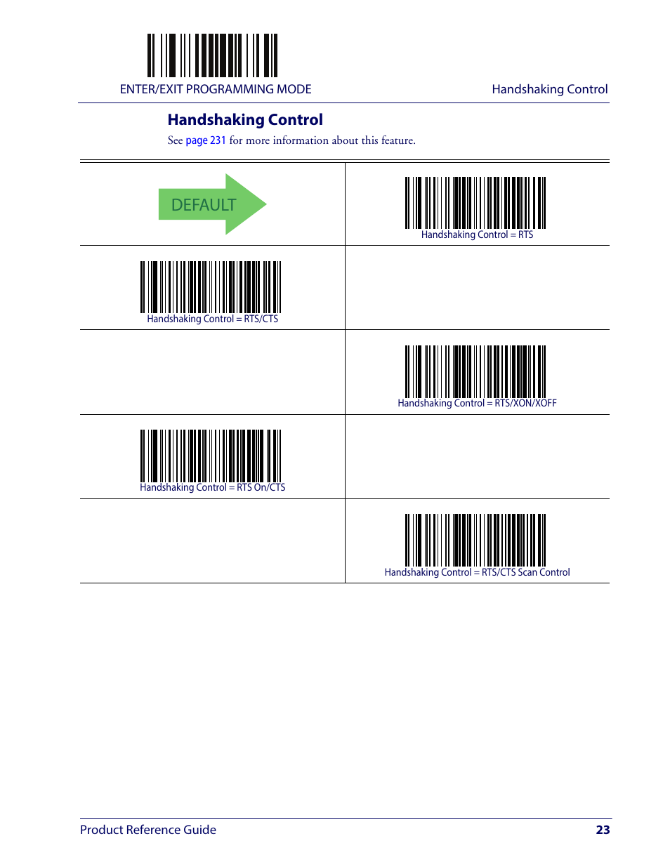 Handshaking control, Andshaking, Ontrol | Default | Wasp Barcode WLS9600 Product Reference Guide User Manual | Page 33 / 306