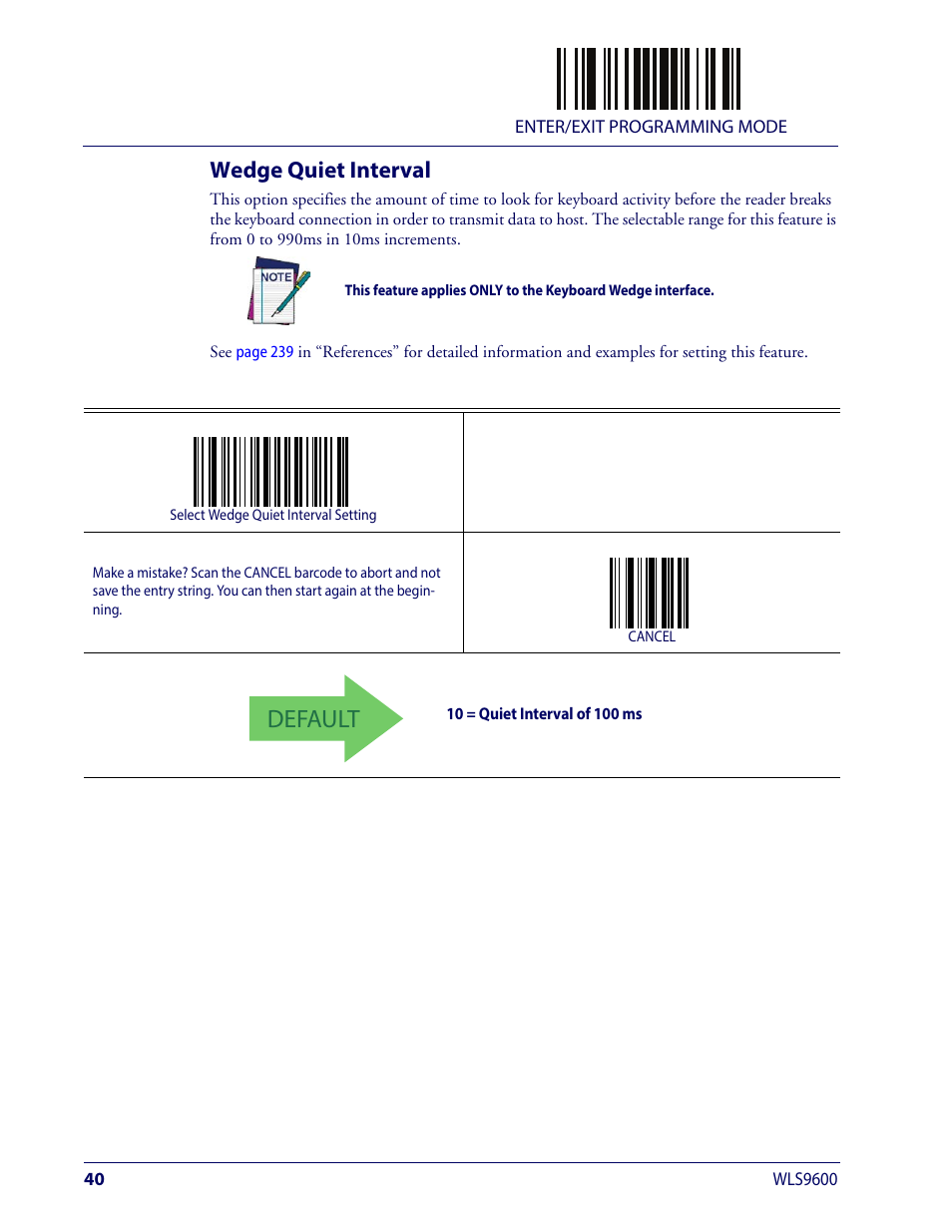 Wedge quiet interval, Edge, Uiet | Nterval, Default | Wasp Barcode WLS9600 Product Reference Guide User Manual | Page 50 / 306