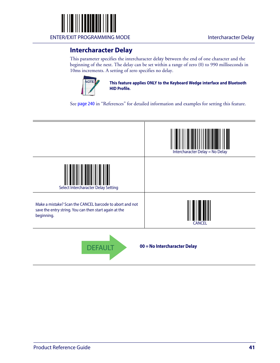 Intercharacter delay, Ntercharacter, Elay | Default | Wasp Barcode WLS9600 Product Reference Guide User Manual | Page 51 / 306