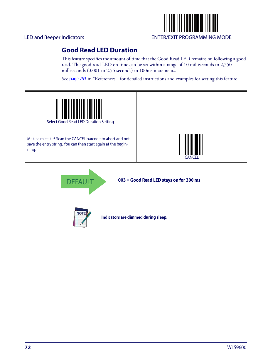 Good read led duration, Led d, Uration | Default | Wasp Barcode WLS9600 Product Reference Guide User Manual | Page 82 / 306