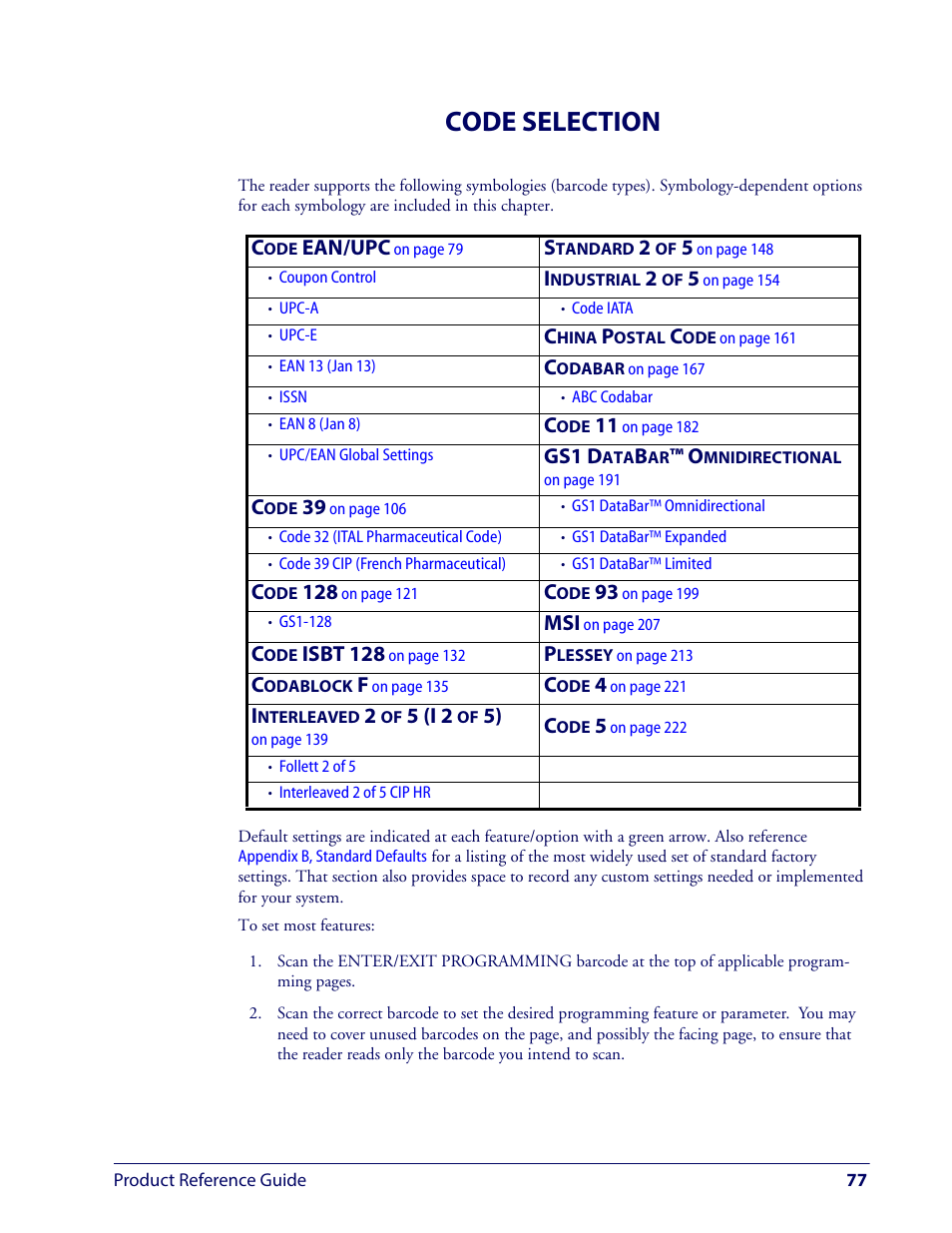 Code selection | Wasp Barcode WLS9600 Product Reference Guide User Manual | Page 87 / 306