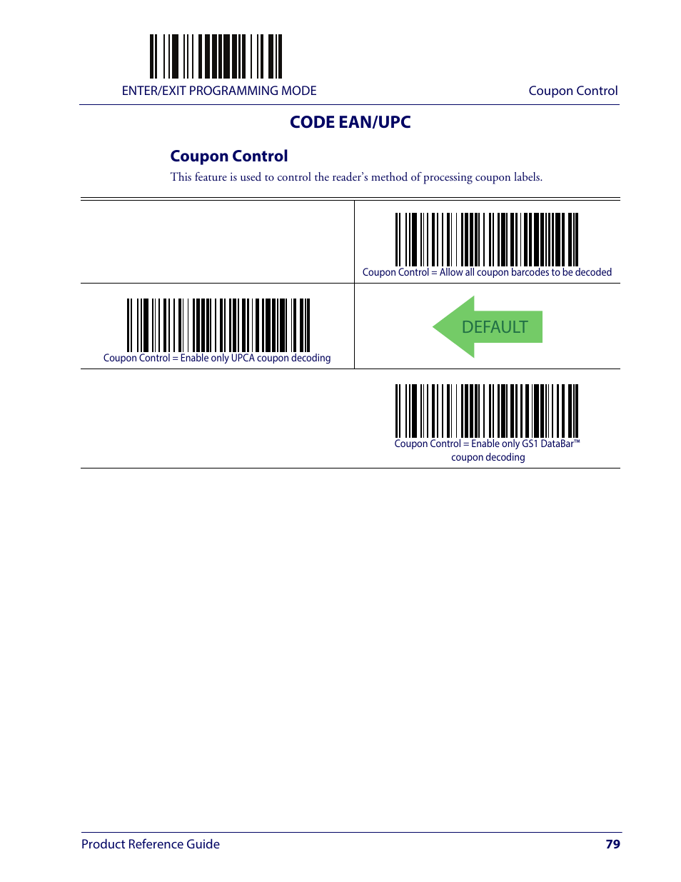 Code ean/upc, Coupon control, Ean/upc | Default | Wasp Barcode WLS9600 Product Reference Guide User Manual | Page 89 / 306