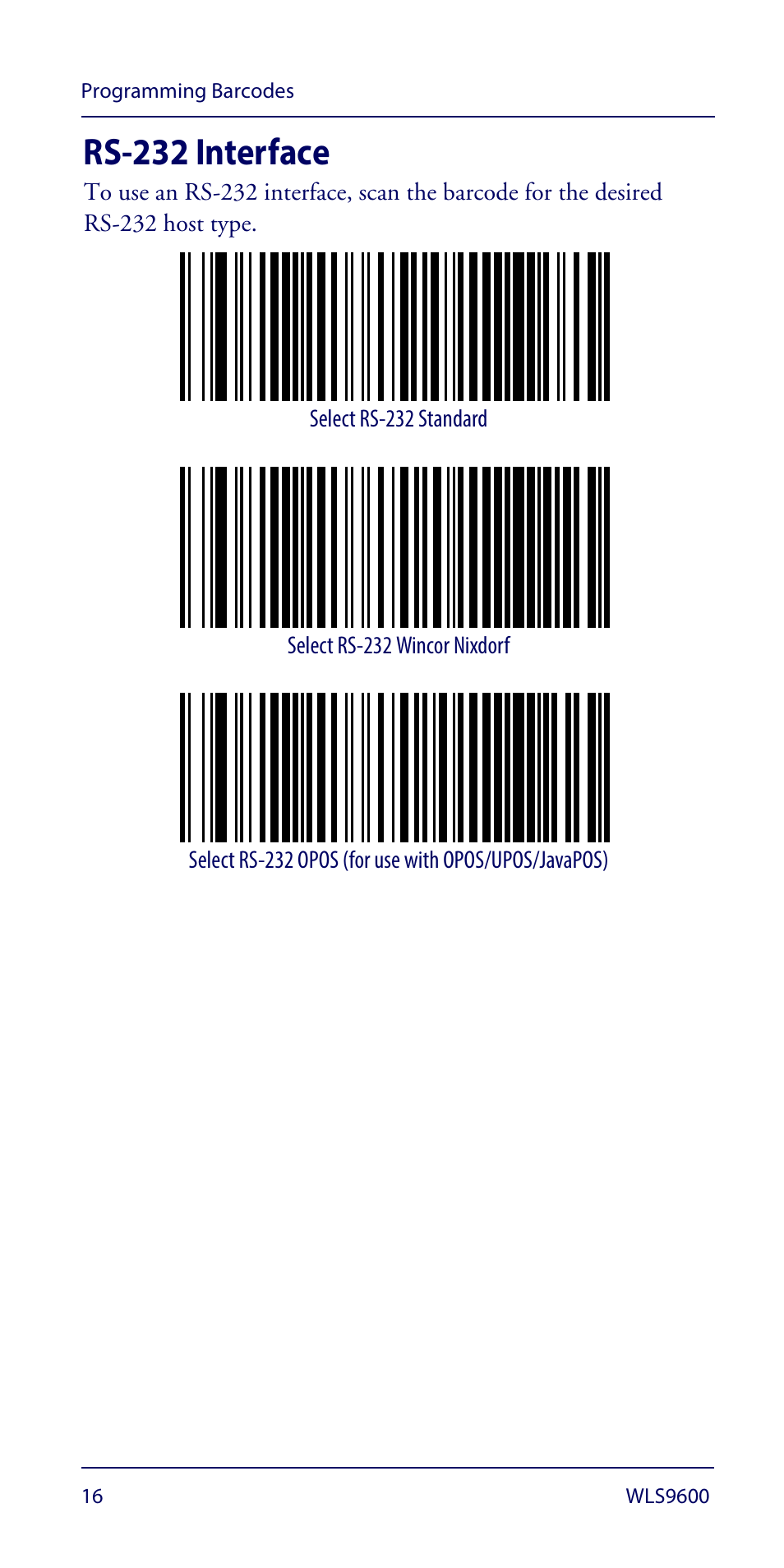 Rs-232 interface | Wasp Barcode WLS9600 Quick Reference Guide User Manual | Page 20 / 32