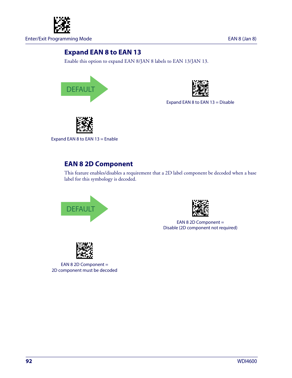 Expand ean 8 to ean 13, Ean 8 2d component, Expand ean 8 to ean 13 ean 8 2d component | Default | Wasp Barcode WDI4600 2D Product Reference Guide User Manual | Page 102 / 284