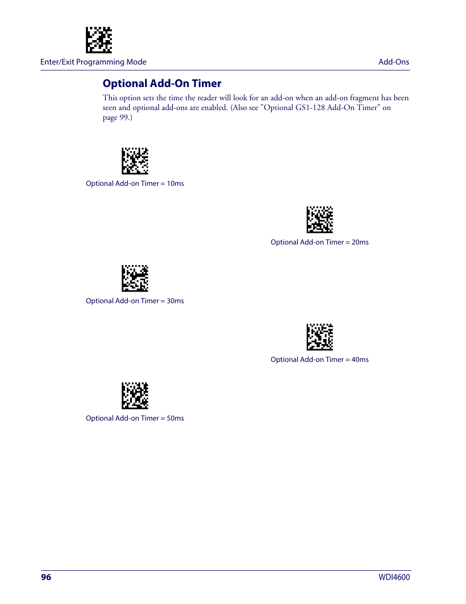 Optional add-on timer | Wasp Barcode WDI4600 2D Product Reference Guide User Manual | Page 106 / 284