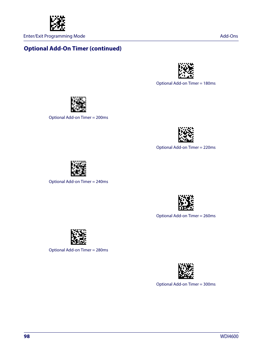 Optional add-on timer (continued) | Wasp Barcode WDI4600 2D Product Reference Guide User Manual | Page 108 / 284