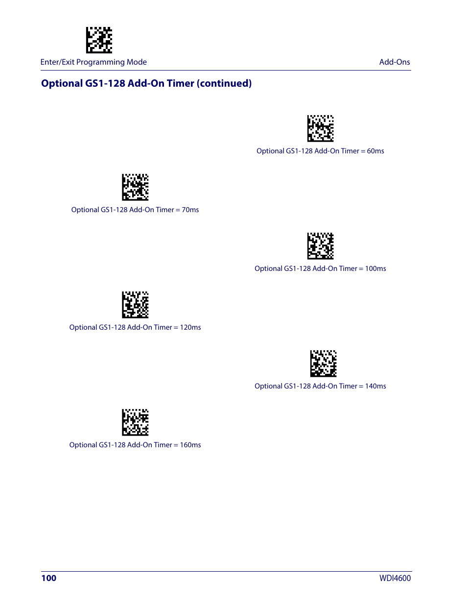 Optional gs1-128 add-on timer (continued) | Wasp Barcode WDI4600 2D Product Reference Guide User Manual | Page 110 / 284