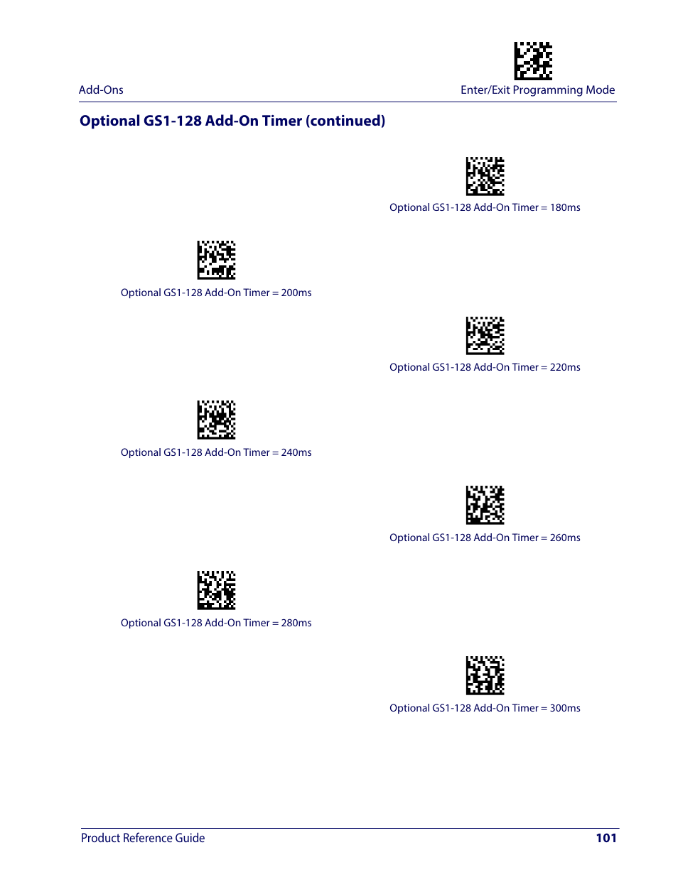 Optional gs1-128 add-on timer (continued) | Wasp Barcode WDI4600 2D Product Reference Guide User Manual | Page 111 / 284